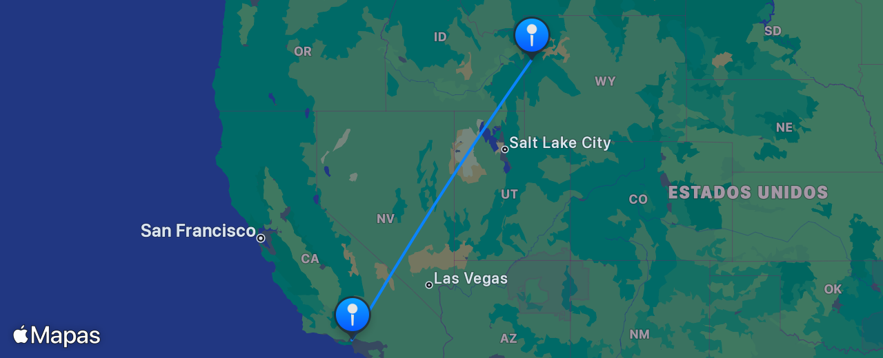 Mapa del vuelo de Jackson Hole a Los Angeles