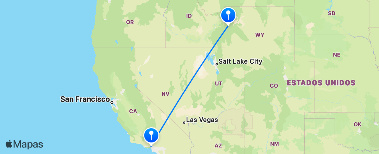 Mapa del vuelo de Jackson Hole a Los Angeles