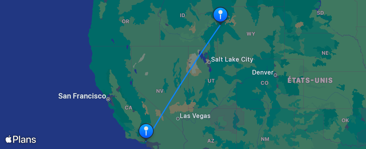 Carte du vol de Jackson Hole vers Los Angeles
