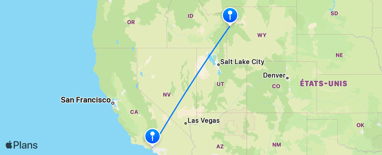 Carte du vol de Jackson Hole vers Los Angeles