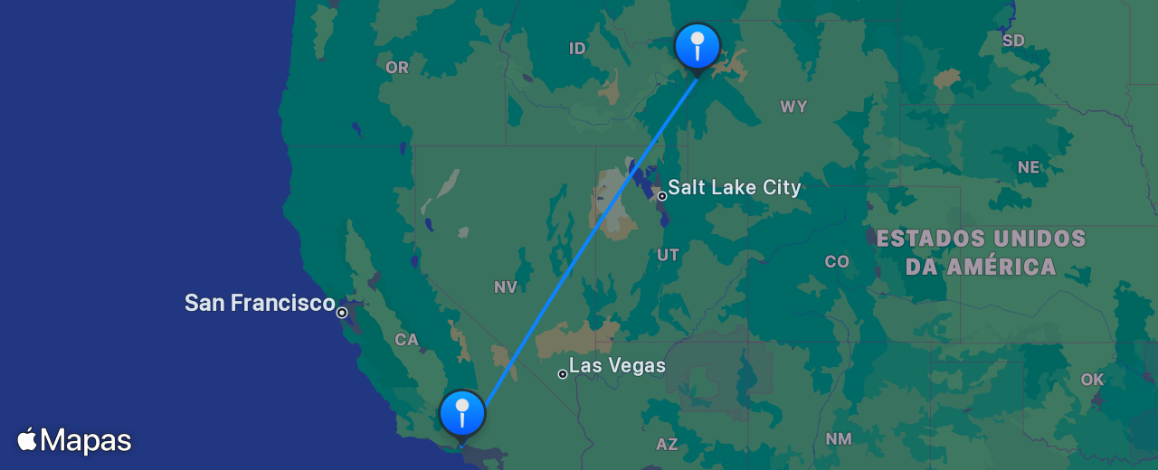 Mapa do voo de Jackson Hole para Los Angeles
