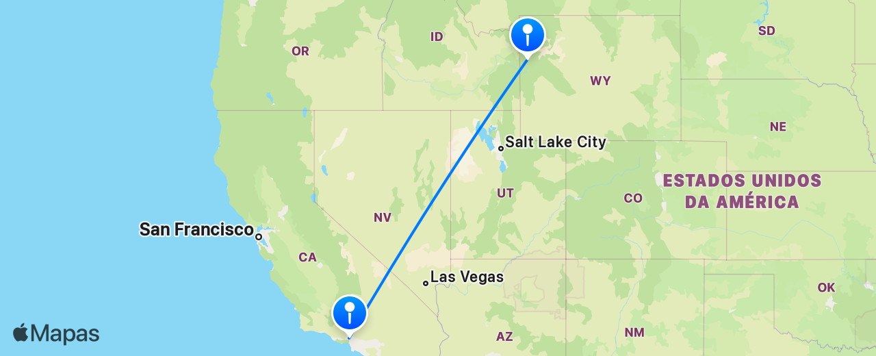Mapa do voo de Jackson Hole para Los Angeles
