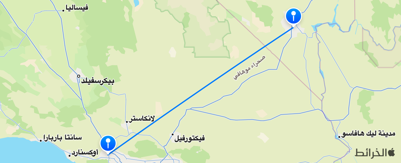 خريطة الرحلة من لاس فيغاس إلى لوس أنجلوس