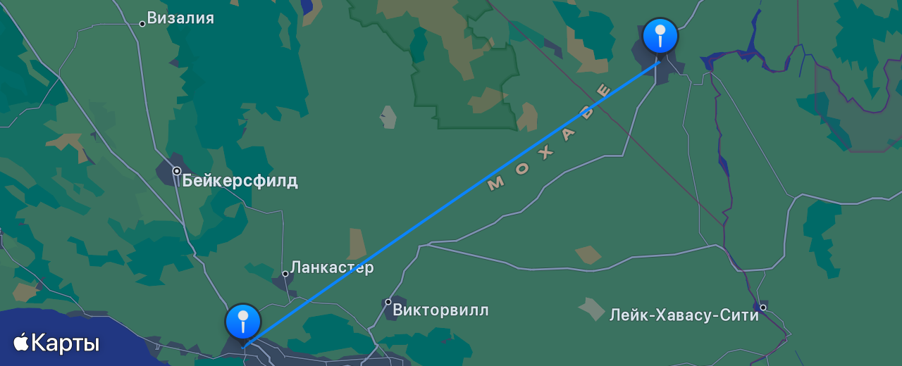 Карта перелёта Лас-Вегас — Лос-Анджелес