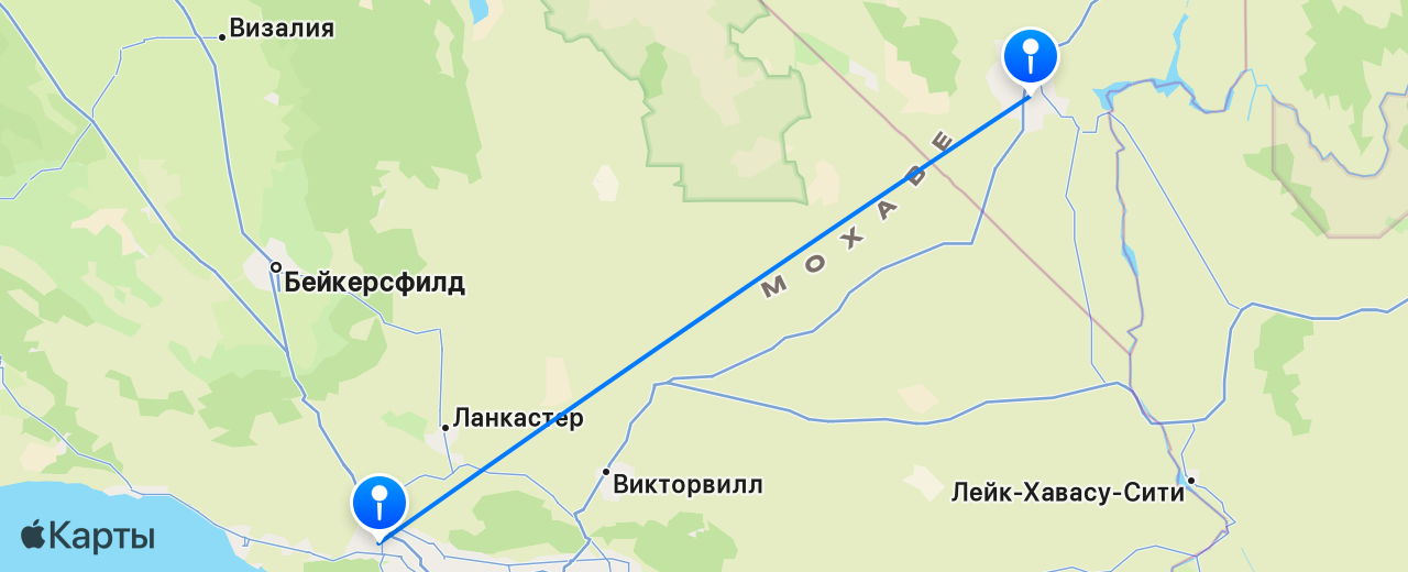Карта перелёта Лас-Вегас — Лос-Анджелес