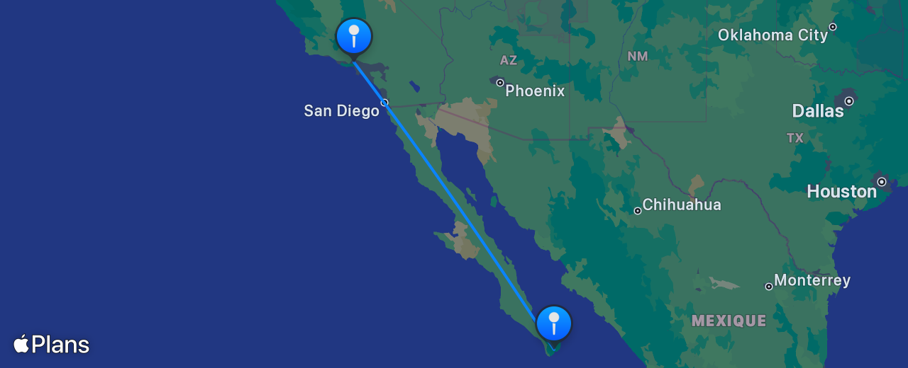 Carte du vol de Los Angeles vers Los Cabos