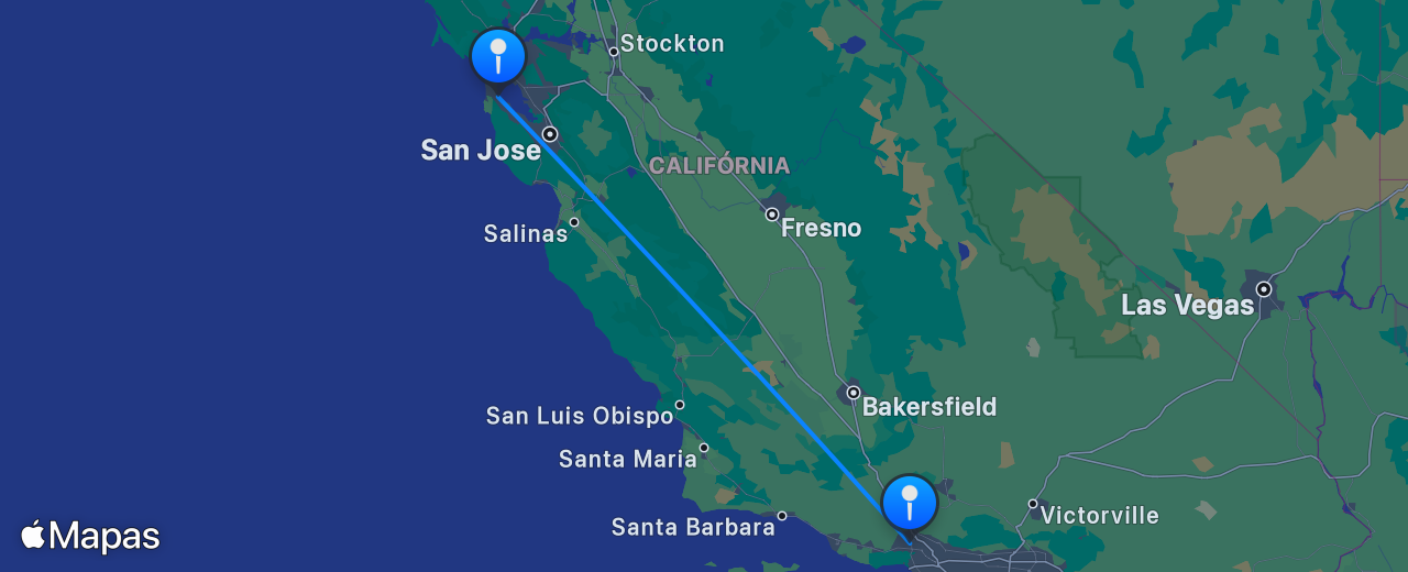 Mapa do voo de San Francisco para Los Angeles