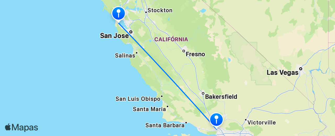 Mapa do voo de San Francisco para Los Angeles