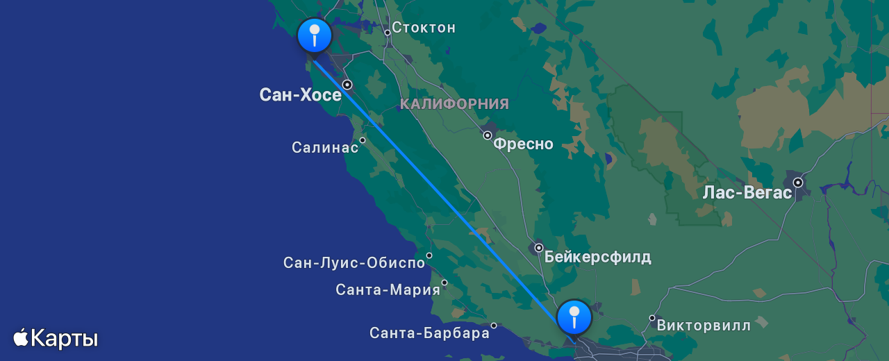 Карта перелёта Сан-Франциско — Лос-Анджелес
