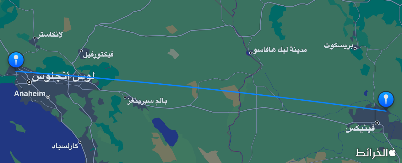 خريطة الرحلة من لوس أنجلوس إلى سكوتسديل