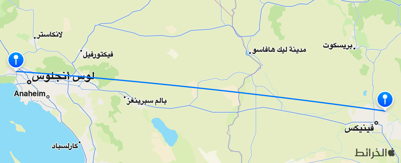 خريطة الرحلة من لوس أنجلوس إلى سكوتسديل
