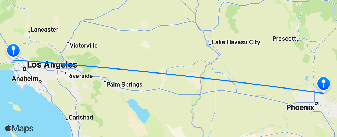 Map of the flight from Scottsdale to Los Angeles