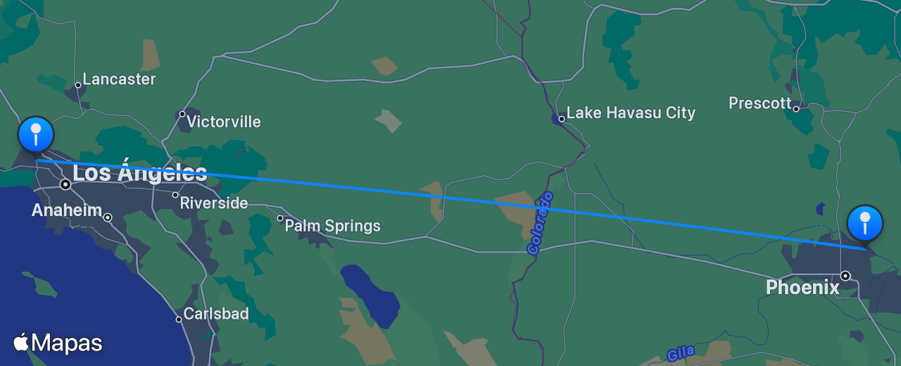 Mapa del vuelo de Los Angeles a Scottsdale