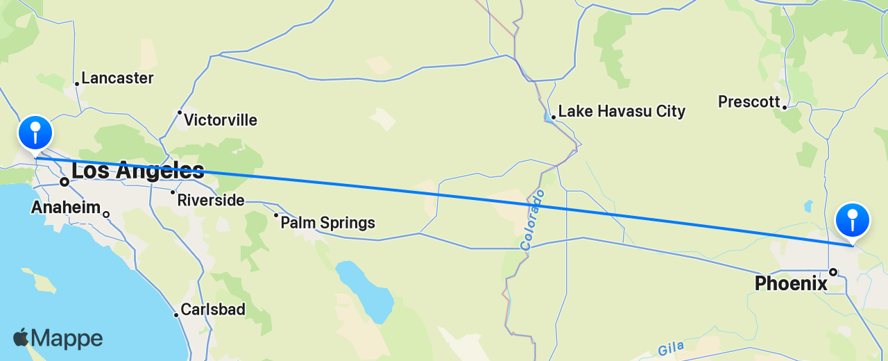 Mappa del volo da Los Angeles a Scottsdale