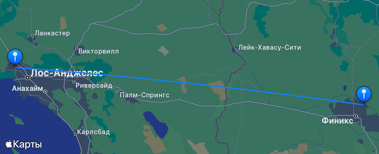 Карта перелёта Лос-Анджелес — Скоттсдейл