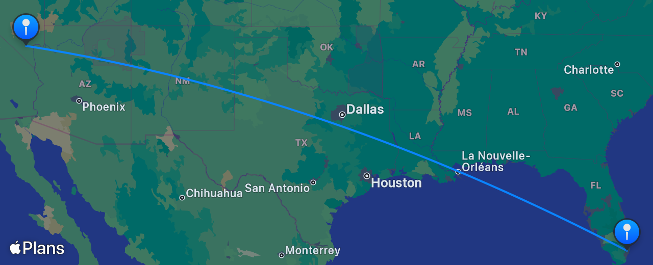 Carte du vol de Las Vegas vers Miami