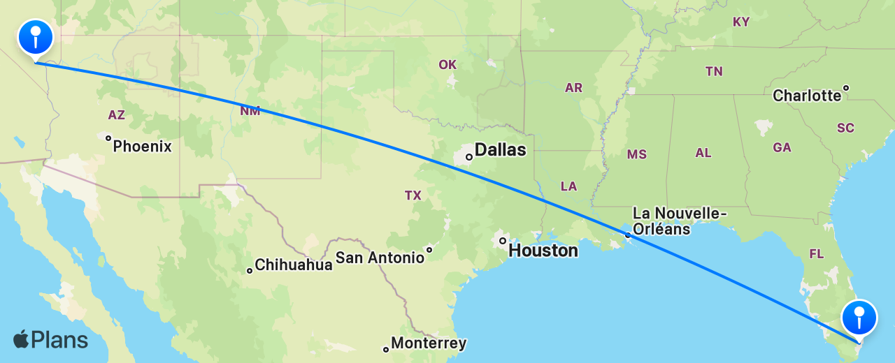 Carte du vol de Las Vegas vers Miami