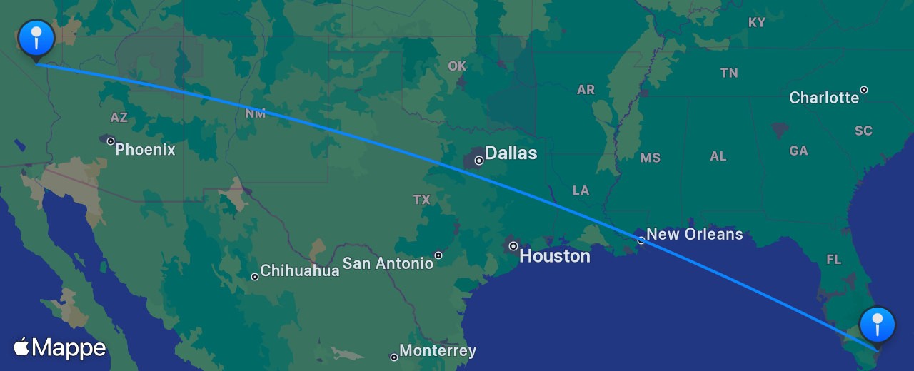 Mappa del volo da Las Vegas a Miami