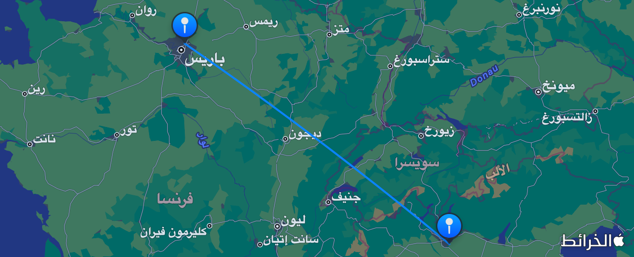 خريطة الرحلة من ميلانو إلى باريس