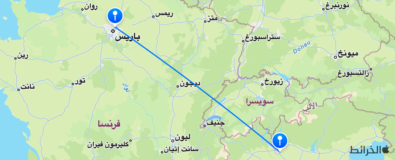 خريطة الرحلة من ميلانو إلى باريس