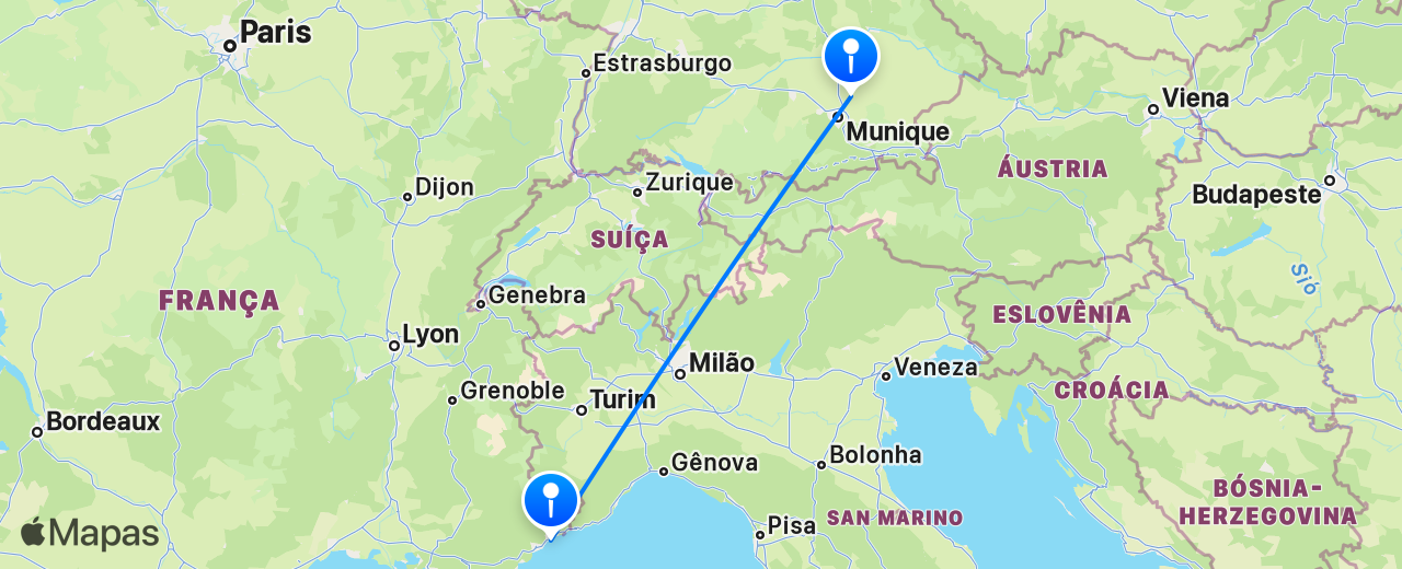 Mapa do voo de Nice para Munique