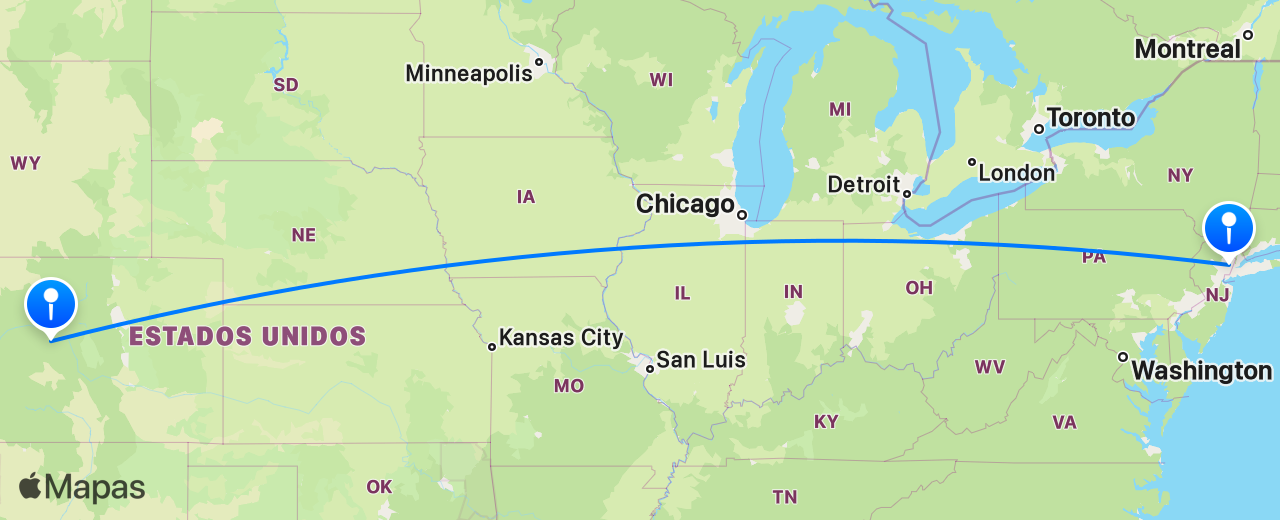 Mapa del vuelo de Nueva York a Aspen