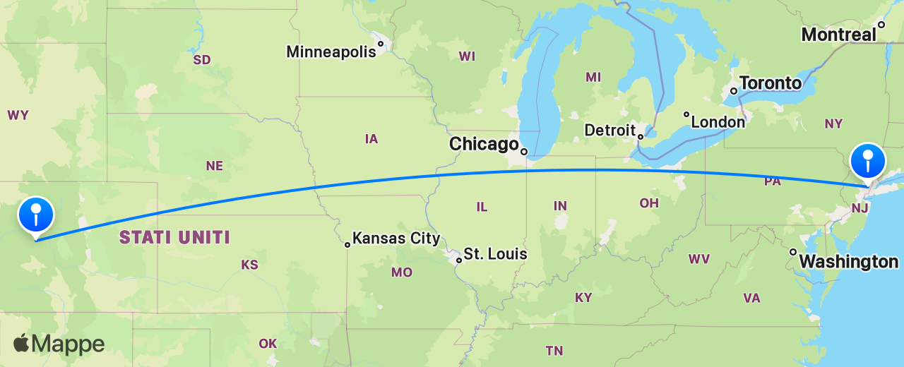 Mappa del volo da Aspen a New York