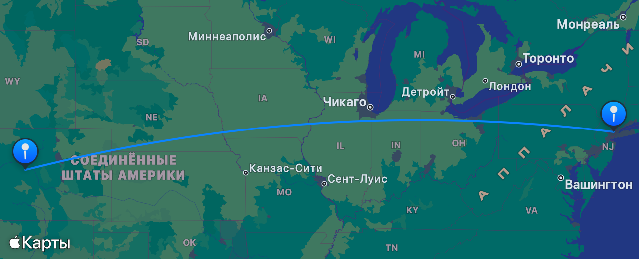 Карта перелёта Аспен — Нью-Йорк