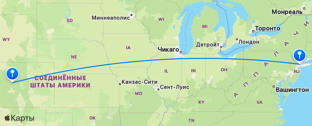 Карта перелёта Аспен — Нью-Йорк