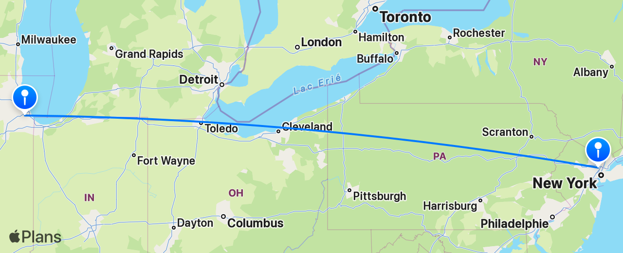 Carte du vol de Chicago vers New York