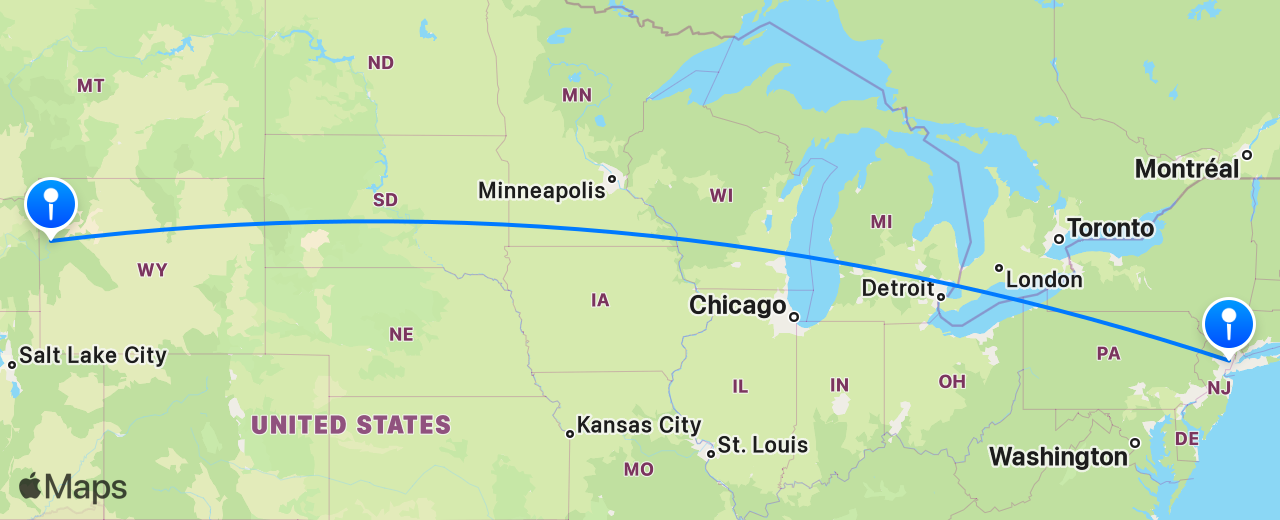 Map of the flight from Jackson Hole to New York