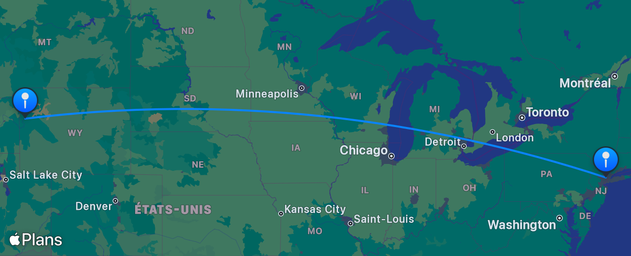 Carte du vol de Jackson Hole vers New York