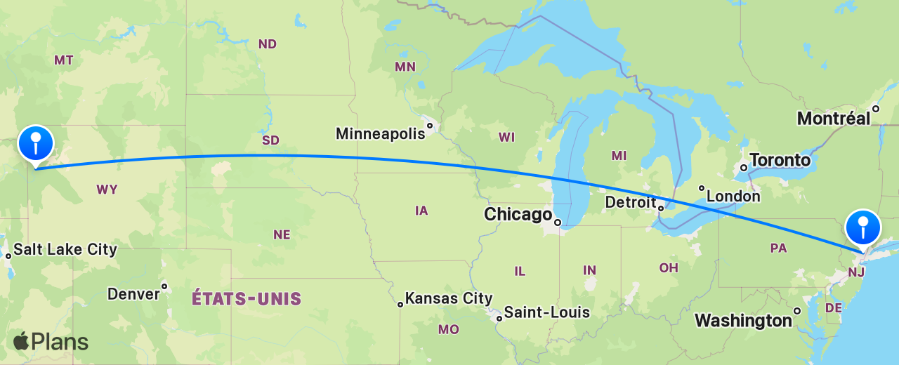 Carte du vol de Jackson Hole vers New York