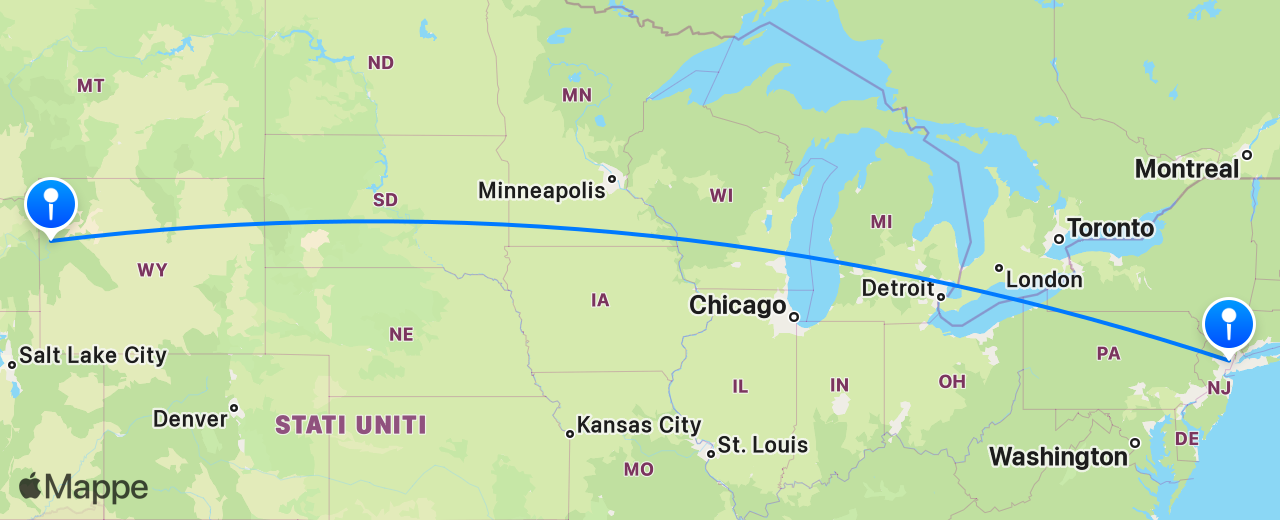 Mappa del volo da Jackson Hole a New York