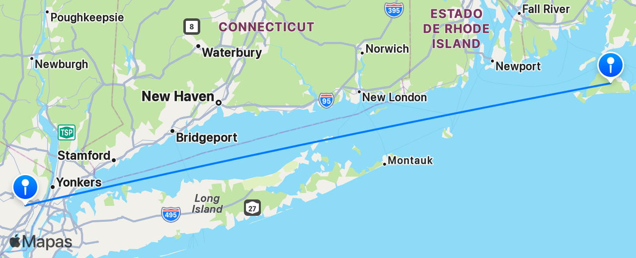 Mapa del vuelo de Martha's Vineyard a Nueva York