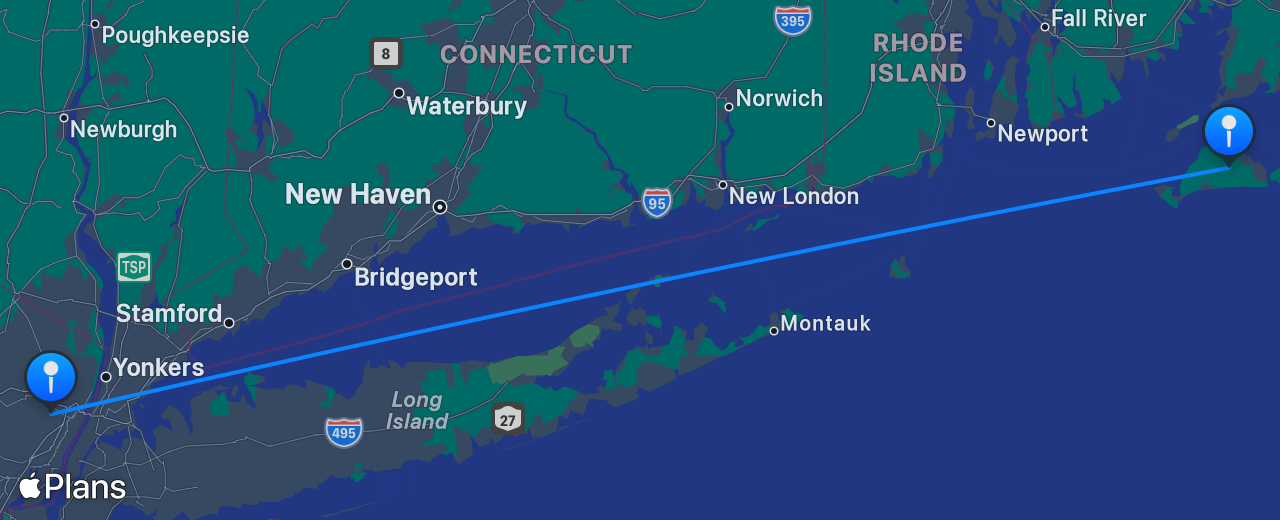 Carte du vol de Martha's Vineyard vers New York