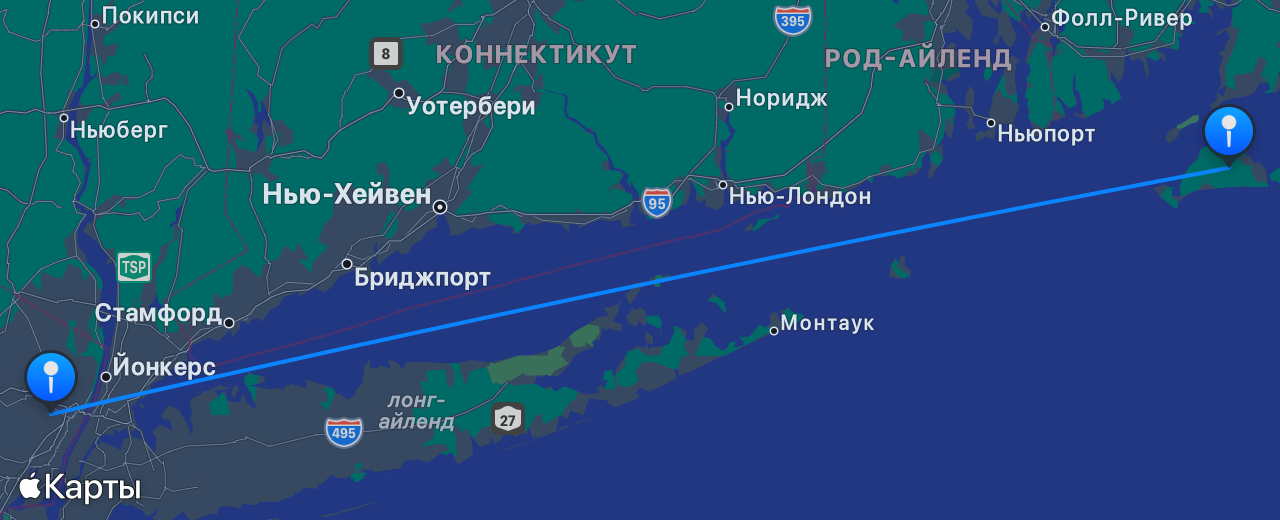 Карта перелёта Мартас-Винъярд — Нью-Йорк