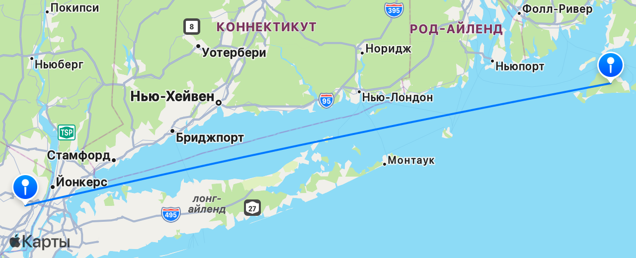 Карта перелёта Мартас-Винъярд — Нью-Йорк