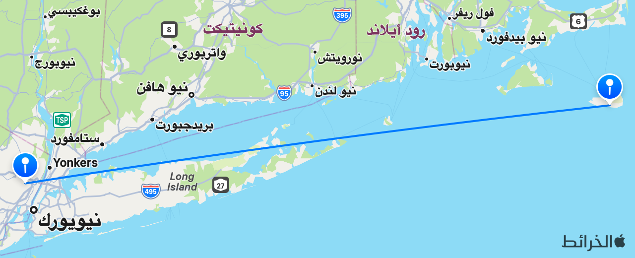 خريطة الرحلة من نانتاكيت إلى نيويورك