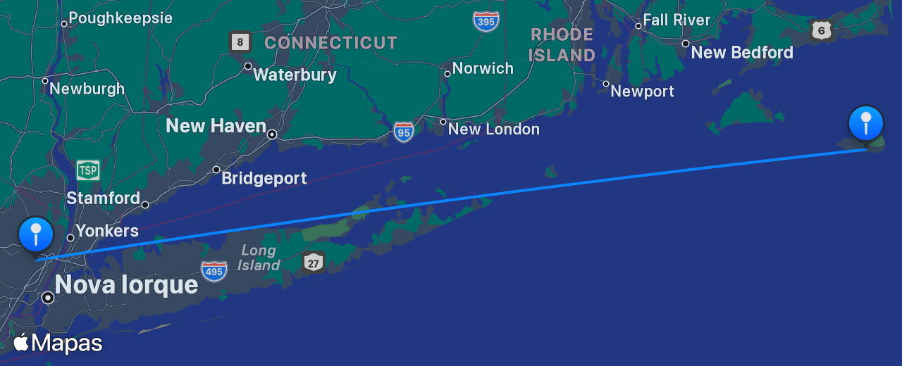Mapa do voo de Nantucket para Nova York