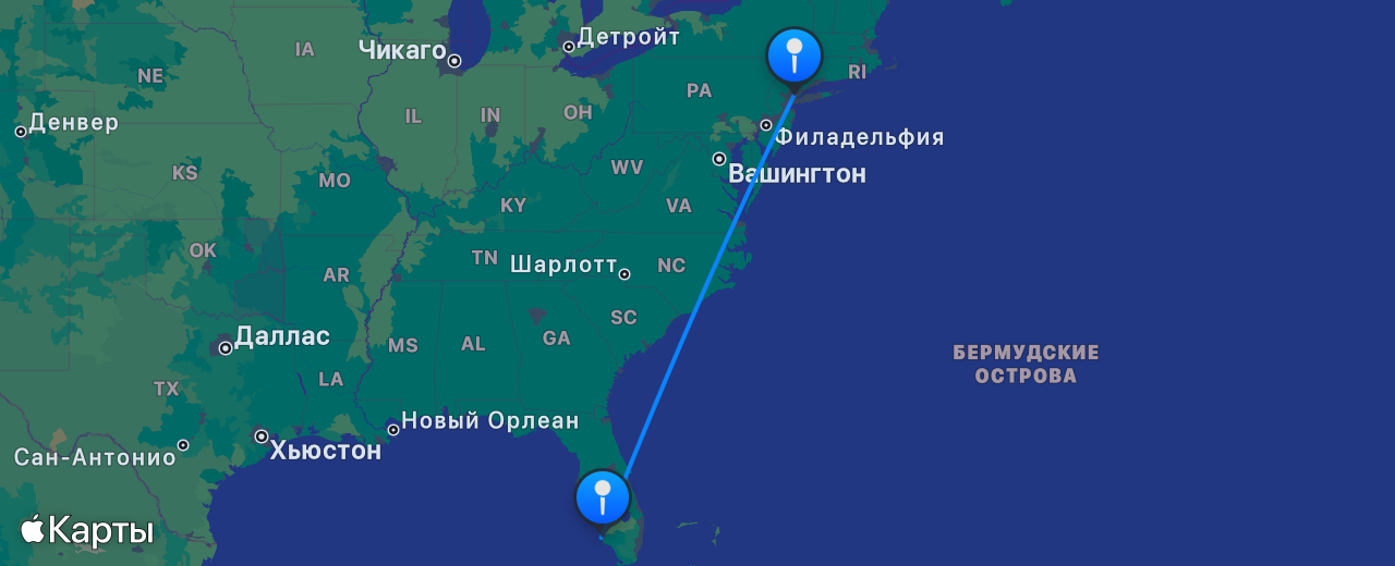 Карта перелёта Нейплс — Нью-Йорк