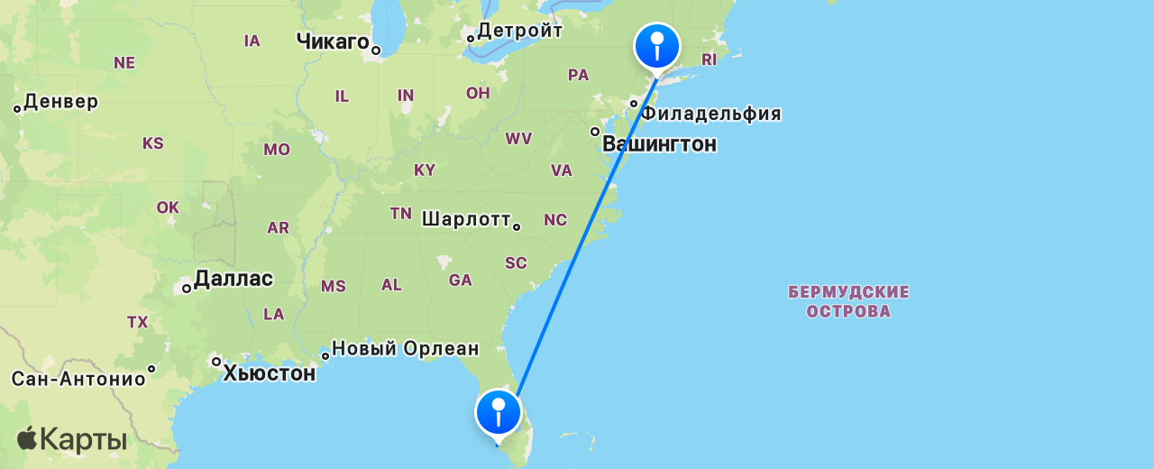 Карта перелёта Нейплс — Нью-Йорк