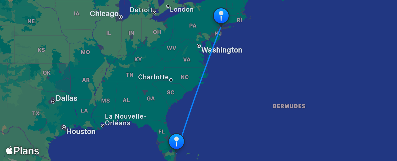 Carte du vol de New York vers Palm Beach