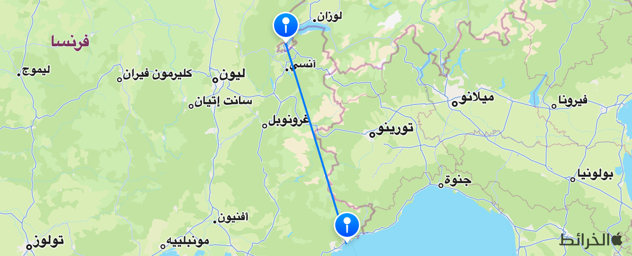 خريطة الرحلة من جنيف إلى نيس