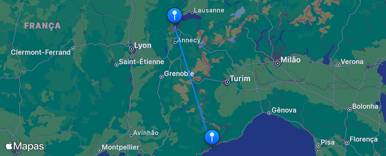 Mapa do voo de Nice para Genebra