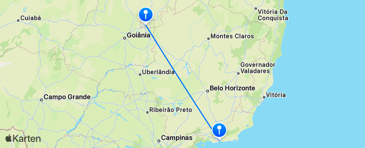 Karte des Flugs von Rio de Janeiro nach Brasília