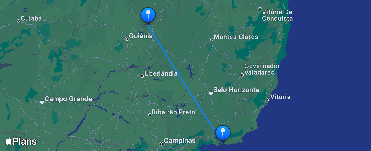 Carte du vol de Brasília vers Rio de Janeiro