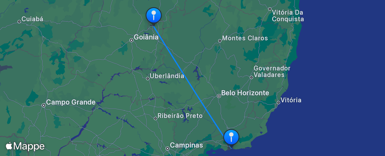 Mappa del volo da Brasília a Rio de Janeiro