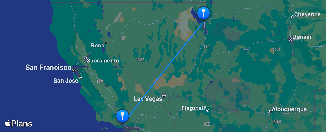 Carte du vol de Los Angeles vers Salt Lake City