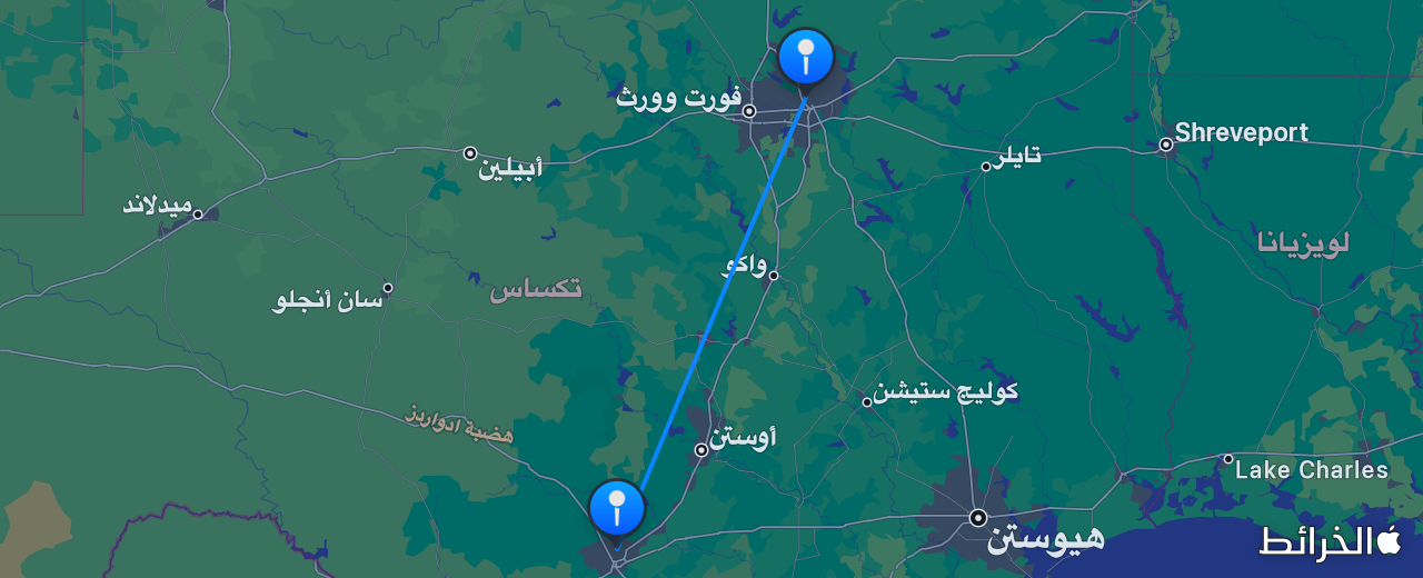 خريطة الرحلة من دالاس إلى سان أنطونيو